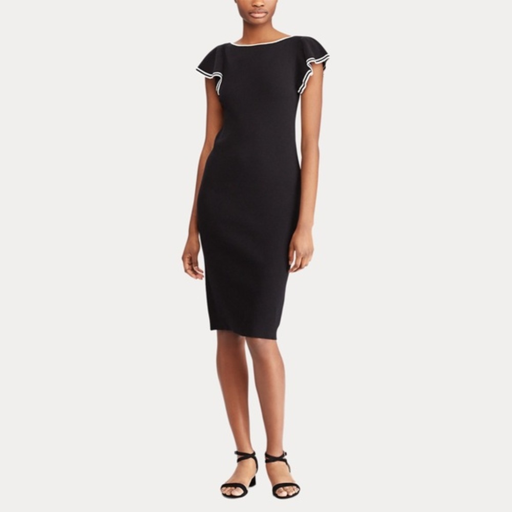 Ralph Lauren Chic Black Midi Dress with Ruffle Sleeves